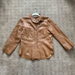 DKNY 100% Soft Genuine Leather Camel Brown Women's Shirt Size 6 Western Y2K